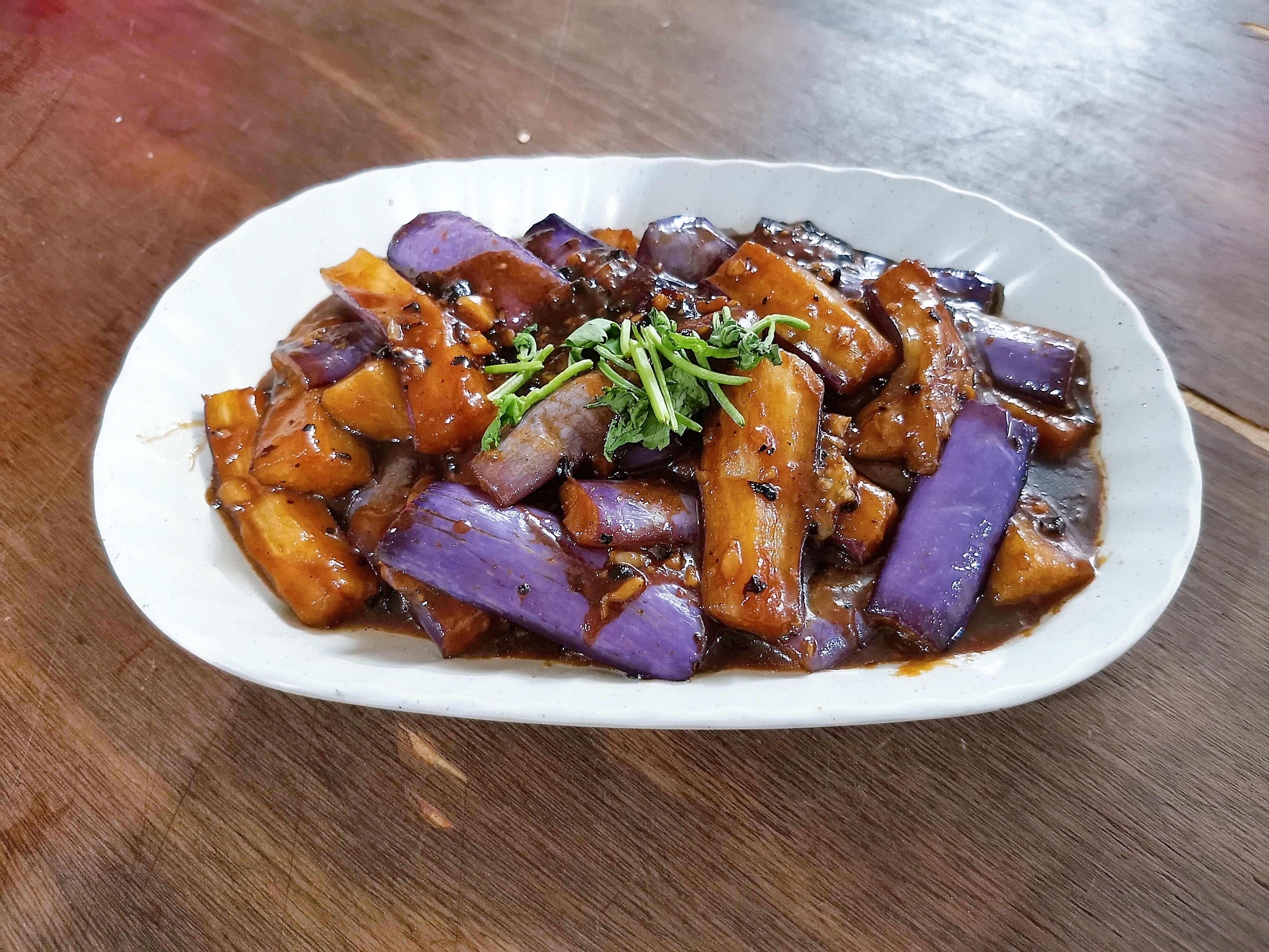 Stir-fried eggplant with tempeh